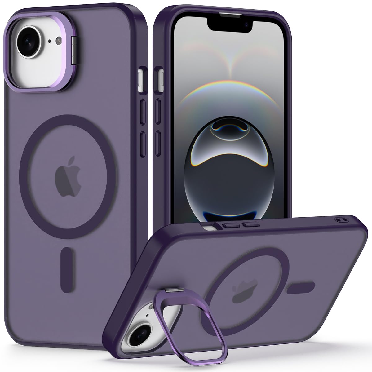 Nvollnoe for iPhone 16e Case Compatible with MagSafe Military Grade Shockproof Heavy Duty Protective Adjustable Kickstand Matte Semi Clear Phone Cover