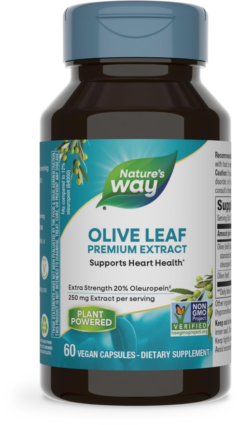 Nature's Way Premium Extract Standardized Olive Leaf 20% Oleuropein, 250 mg per serving, 60 VCaps
