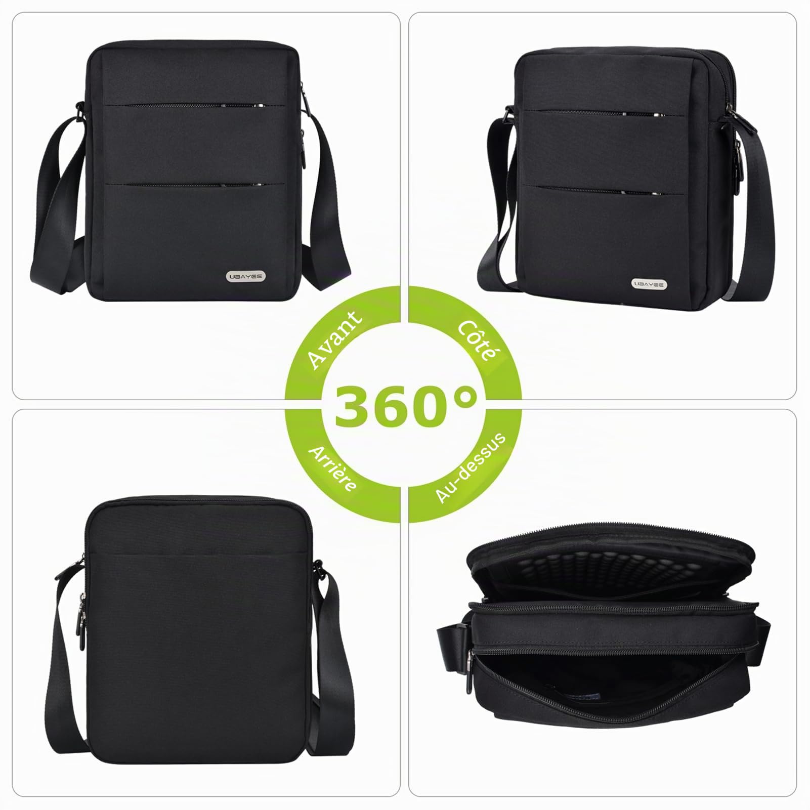 Sacoche Homme Bandoulière en Tissu Oxford avec Poche de Blocage RFID (Compatible avec iPad Tablette 11 Pouces, 27 cm (Noir)