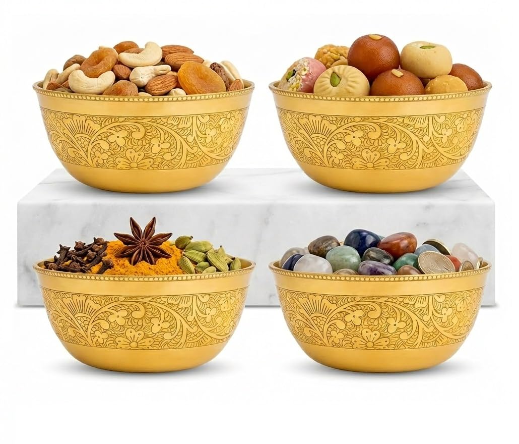 Bol en laiton Katori : vaisselle indienne artisanale dorée pour table chic