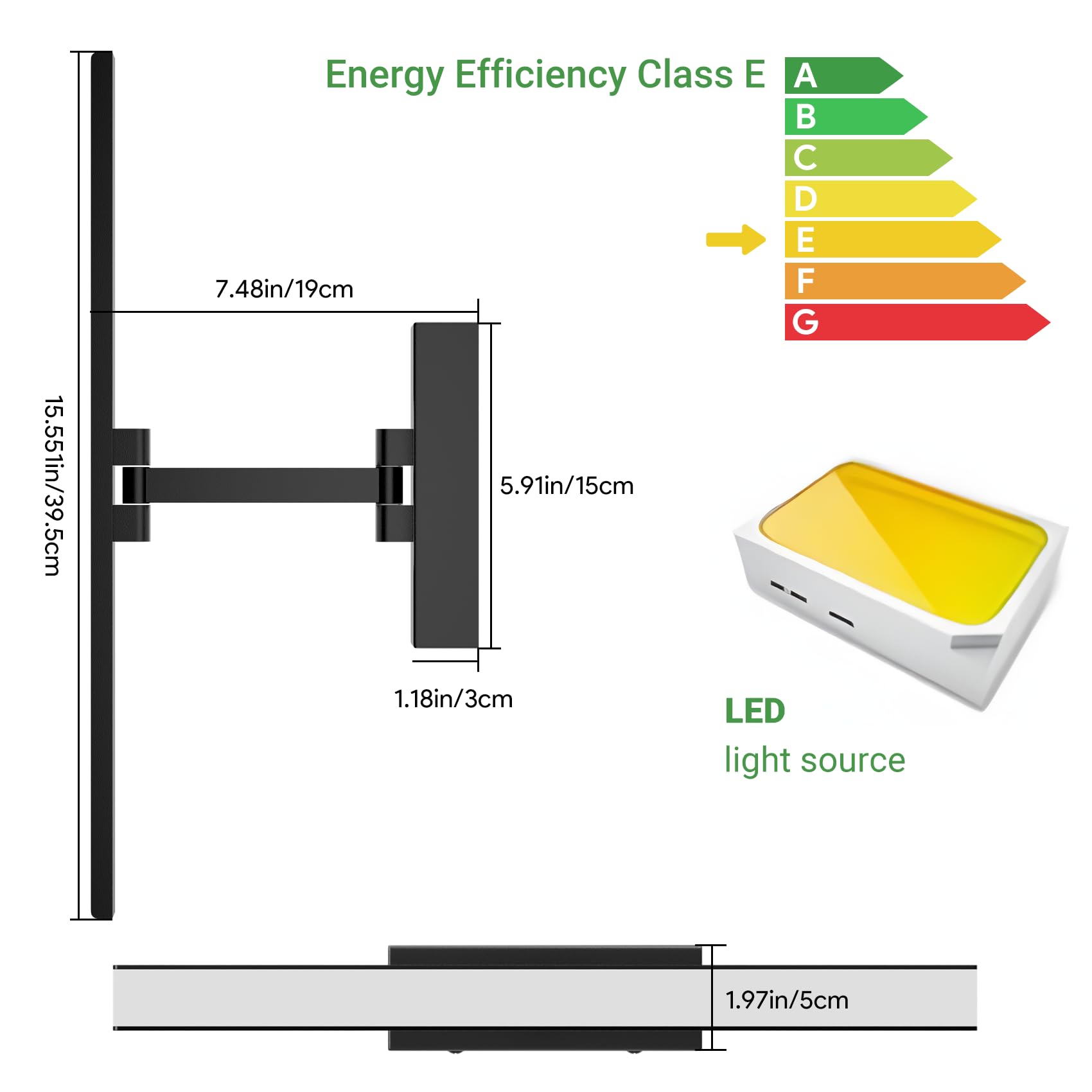Klighten Lampada Specchio e Lampada Quadro LED da 40 cm,12 W,Nero