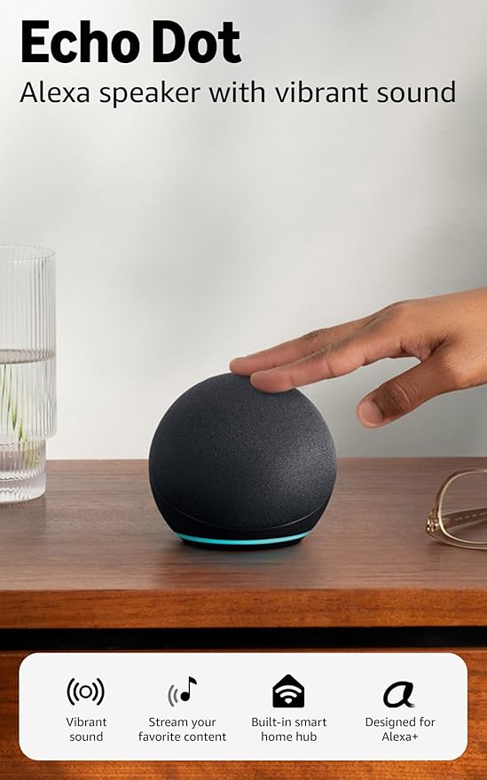 Amazon Echo Dot (newest model) - Vibrant sounding speaker, Designed for Alexa+, Great for bedrooms, dining rooms and offices, Charcoal