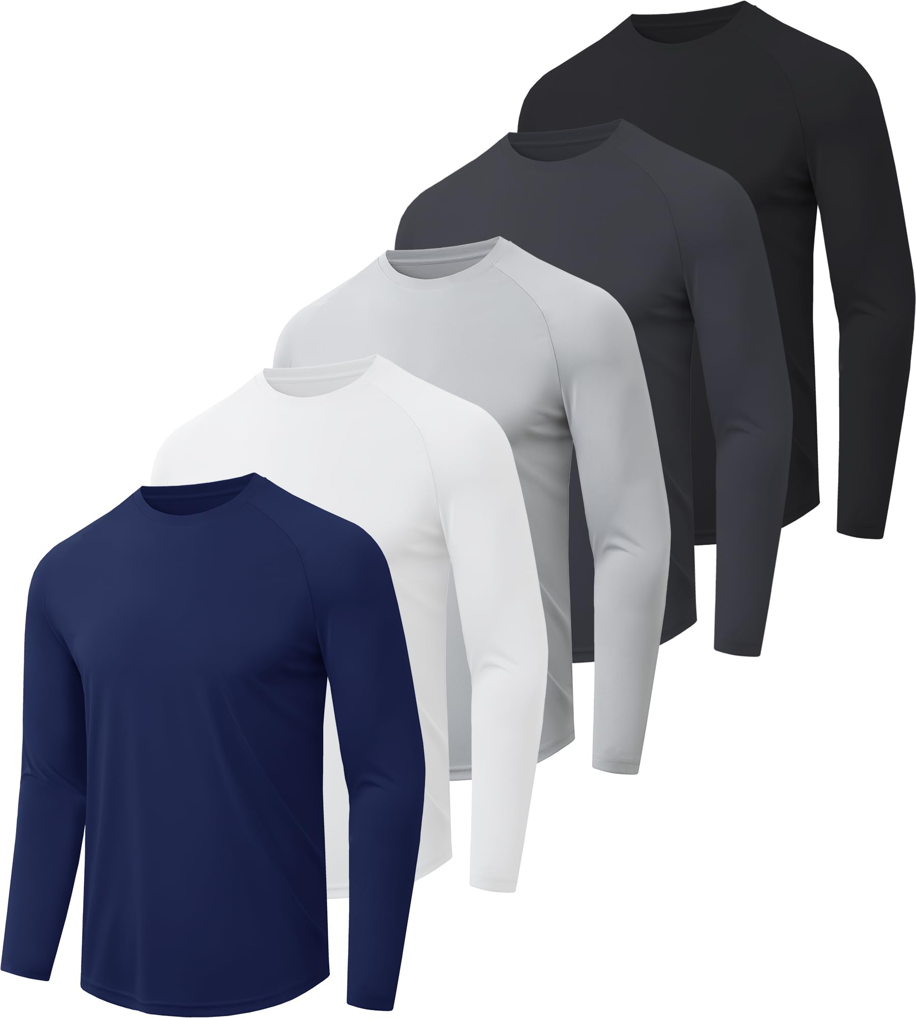 Camisetas de manga larga para hombre, protección solar, ajuste seco, absorbe la humedad, para pesca, senderismo, correr, entrenamiento, 5c - Negro/Gris Oscuro/Azul Marino/Blanco/Gris Claro, M