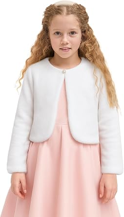 Lilax Girls Cozy Faux Fur Bolero Shrug Long Sleeve Crew Neck Dress Coat