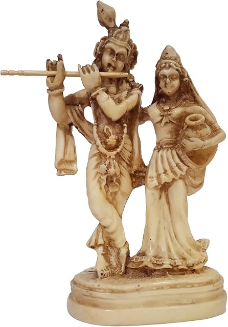 Purpledip Resin Idol Radha Krishna: Stone Finish Statue Pure Divine Couple (12399)