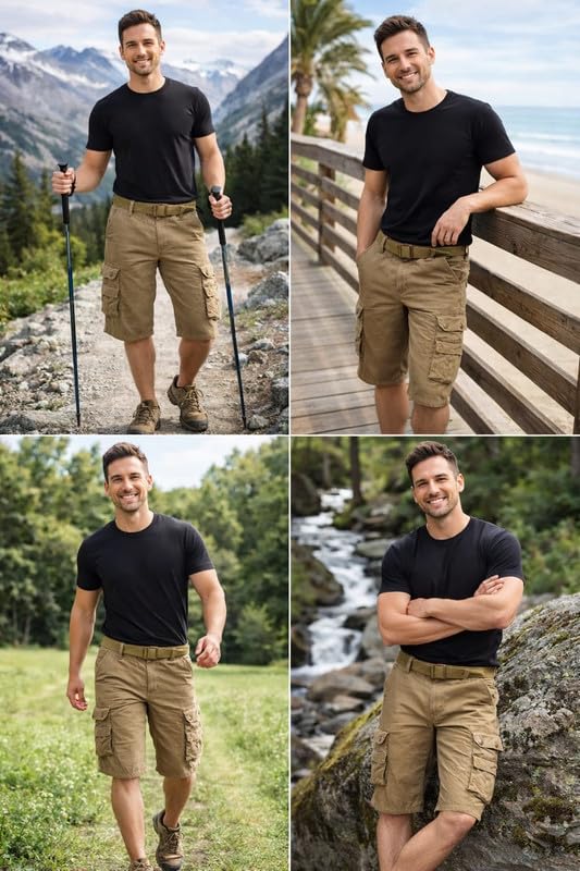 Image of Krystle Men's Cotton Cargo Capri Shorts Below Knee | Multi-Pocket Casual Summer Wear (Multicolor,Multisize) (Comfortable)