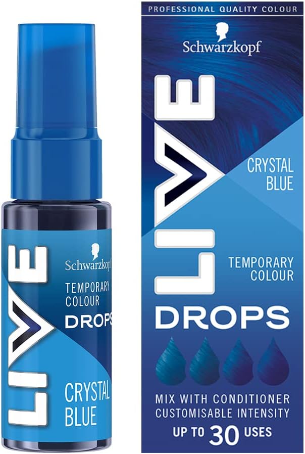 Schwarzkopf LIVE Colour Drops, Vegan, Semi-permanent, Blue Hair Dye, Lasts 2 to 12 Washes, Crystal 30 ml