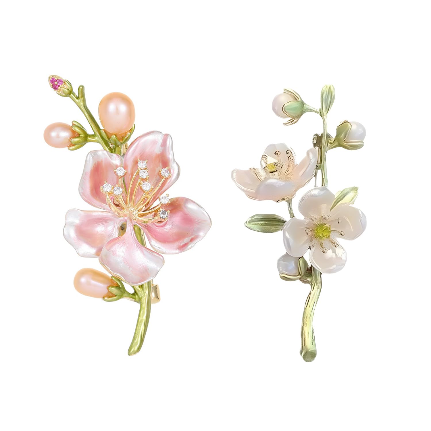 2 PCS Brooch Pin for Women, Flower Brooch Set with Jasmine and Pink Magnolia, Elegant Saree Brooch for Women Accessorizing Formal Attire and Silk Scarves, Versatile Brooches for Women Enhancing Casual Outfits and Special Occasions-image-41