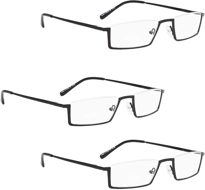 READING GLASSES 3 pack Metal HalfRim Readers (Black, 2.00