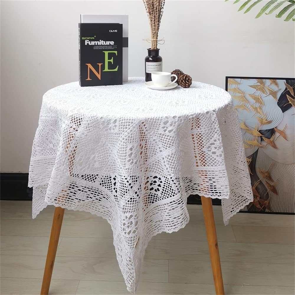 Weiße gehäkelte Deckchen Rechteckige Tischdecken Vintage Spitze Handgefertigte Baumwoll-Tischdecken für Hochzeit, Party, Zuhause, Geburtstag, Küche, Dekoration