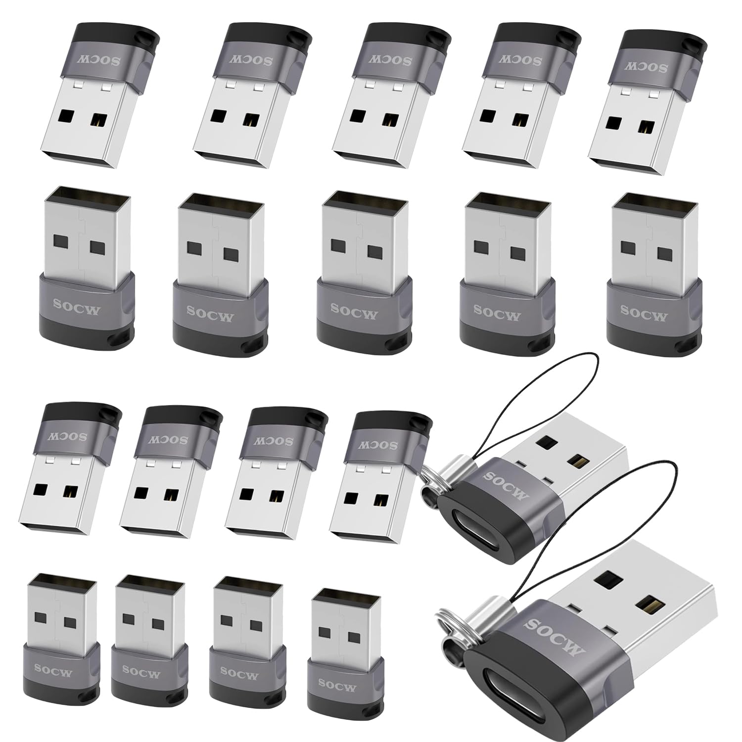 socw USB C Female to USB Male Adapter 2.0 (Grey, 20)