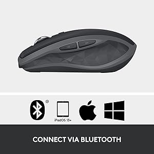 Logitech MX Anywhere 2S Bluetooth Edition Compact Wireless Mouse, No USB Receiver - Use On Any Surface, Hyper-Fast Scrolling, Rechargeable, Control Up to 3 Apple Mac and Windows Computers and Laptops