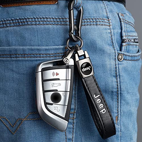Sdshsm Genuine Leather Car Keychain For Wrangler Jeep Jl Grand Cherokee Grand Commander Compass Freeman Key Ring For Men And Woean, Key Fob Car Accessories Family Present #TOP1