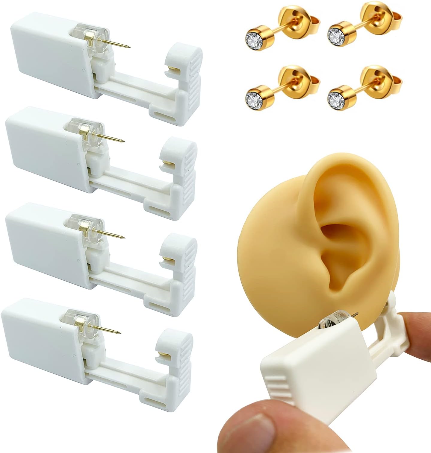 4 Pack Disposable Sterile Ear Piercing kit, self piercing earrings Gun,A fun at home piercing kit