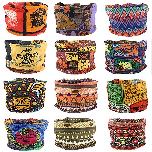 Cutewing Mask Headwear Boho Neck Gaiter Sweatband Balaclava Magic Headband Elastic Seamless 12 in 1 Bandana Scarf UV Resistence for Fishing Hiking Running Motorcycling,Pack of 12