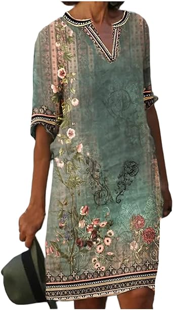 OIOLOYJM Plus Size Summer Dresses for Women 2025 Plus Size Dresses for Curvy Women 3/4 Sleeve Casual Boho Kaftan Dresses