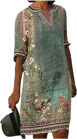 OIOLOYJM Plus Size Summer Dresses for Women 2025 Plus Size Dresses for Curvy Women 3/4 Sleeve Casual Boho Kaftan Dresses