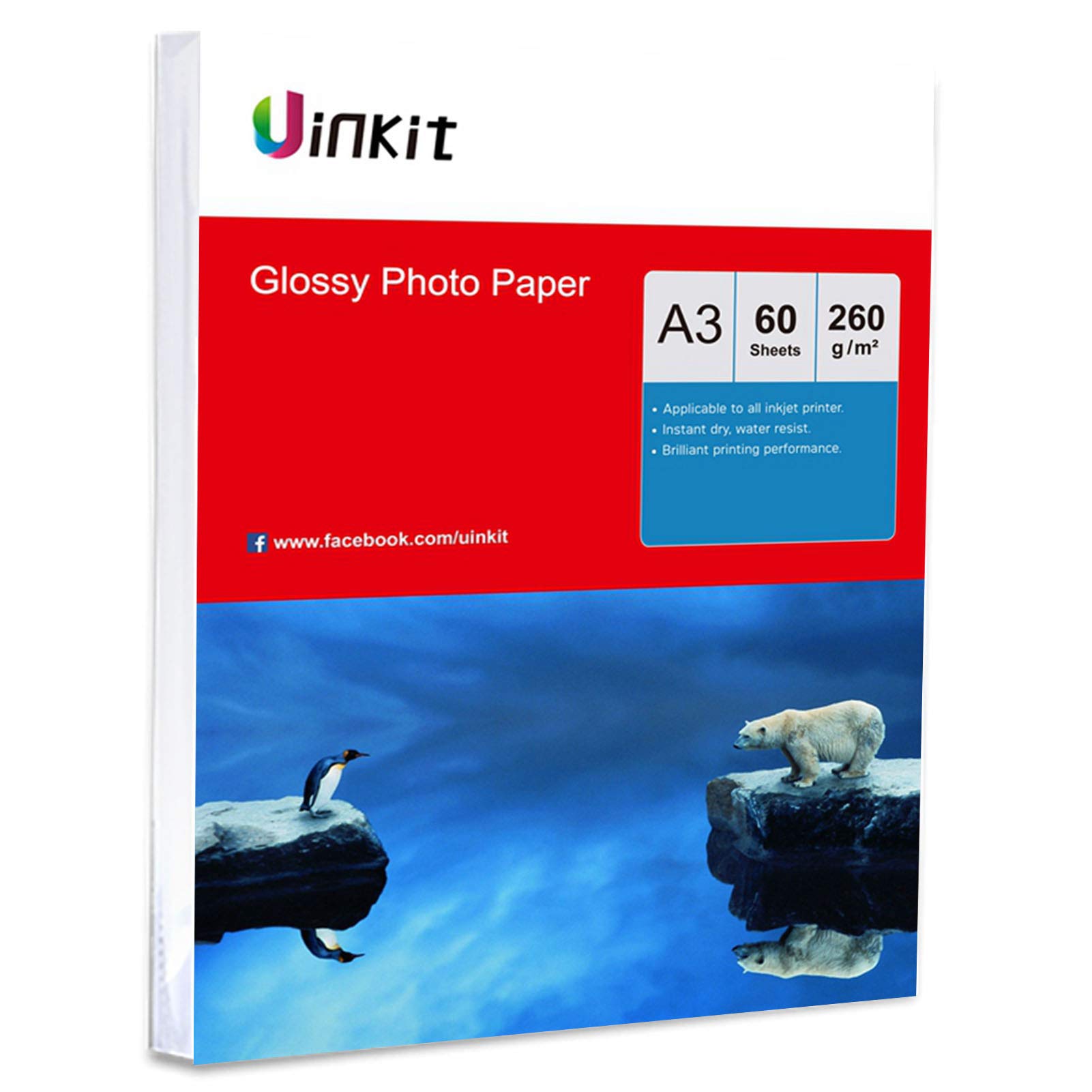A3 Thick Photo Paper High Glossy 260Gsm - 60sheets Super White Inkjet Paper for Inkjet Printing Uinkit