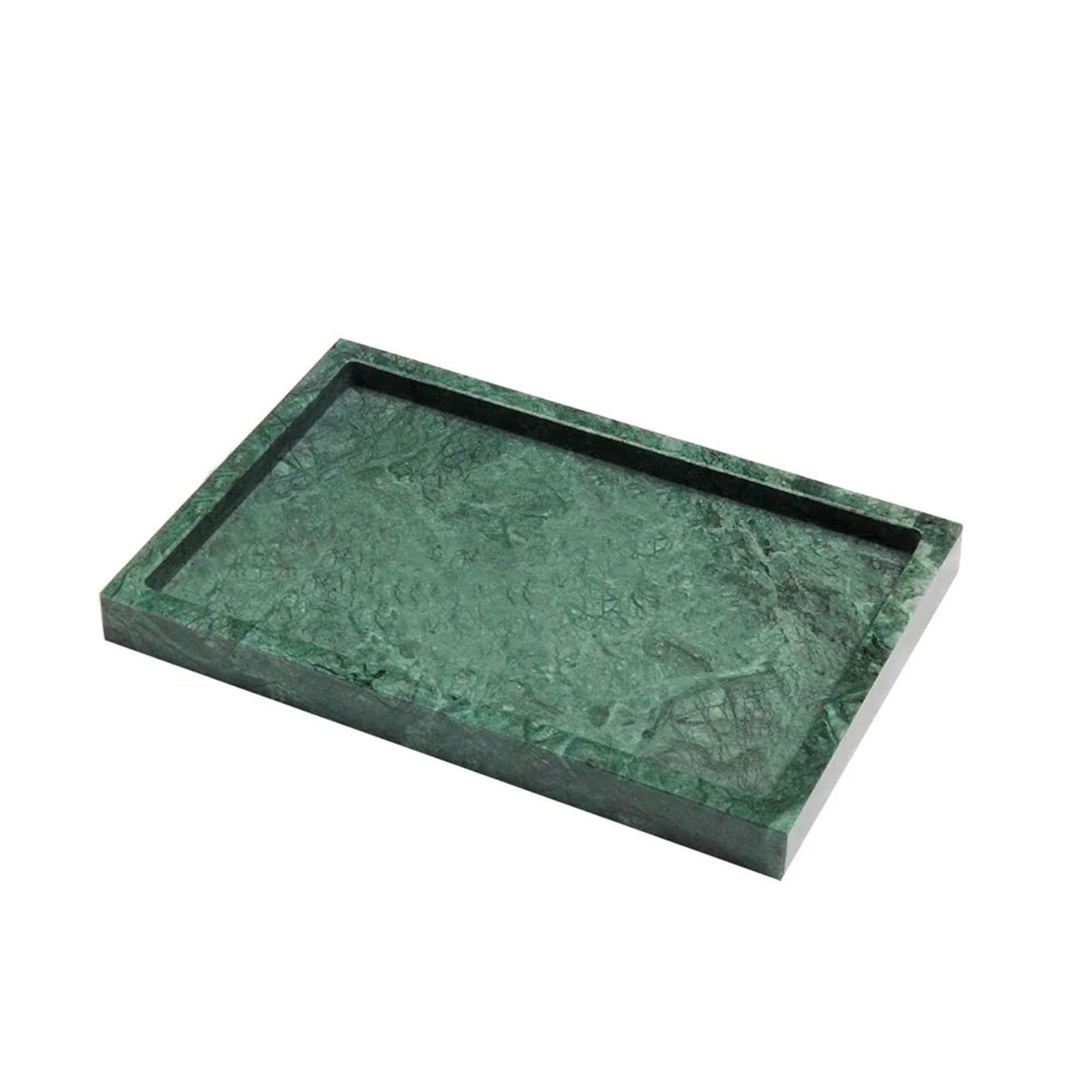 Bathroom Stone Tray Handmade 30x20x3CM Natural Marble Yellow Travertine Rectangle Vanity Tray Stone Organizer(Dark Green)