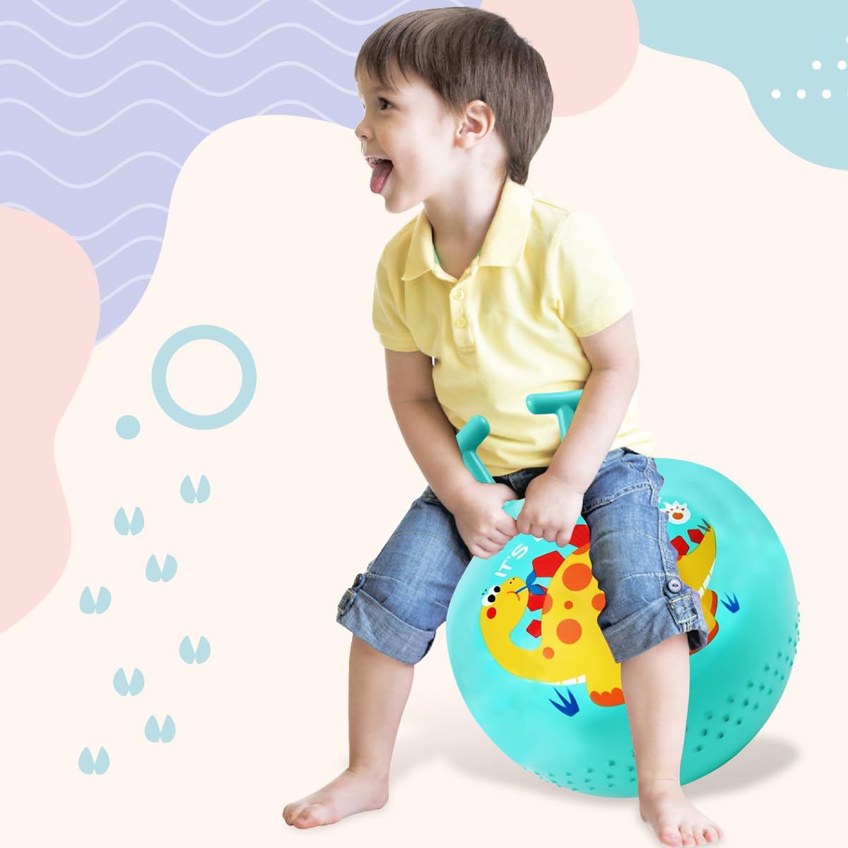 Pelota de salto para niños, pelota de saltar de dinosaurio con mango en forma de T, capacidad de carga de 80 kg, juguete para exteriores a partir de 2 años, con bomba (verde)