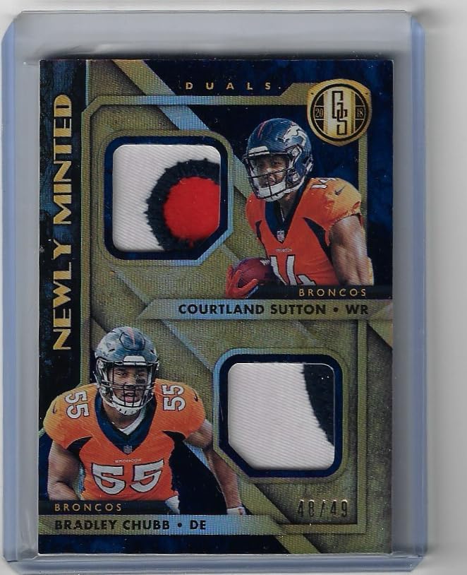 Courtland Sutton & Bradley Chubb Serial Numbered #40/40 Newly Minted Materials Patch Jersey Relic Memorabilia Rookie Card Collectible Football Card - 2018 Panini Gold Standard Football Card #6 (Broncos)