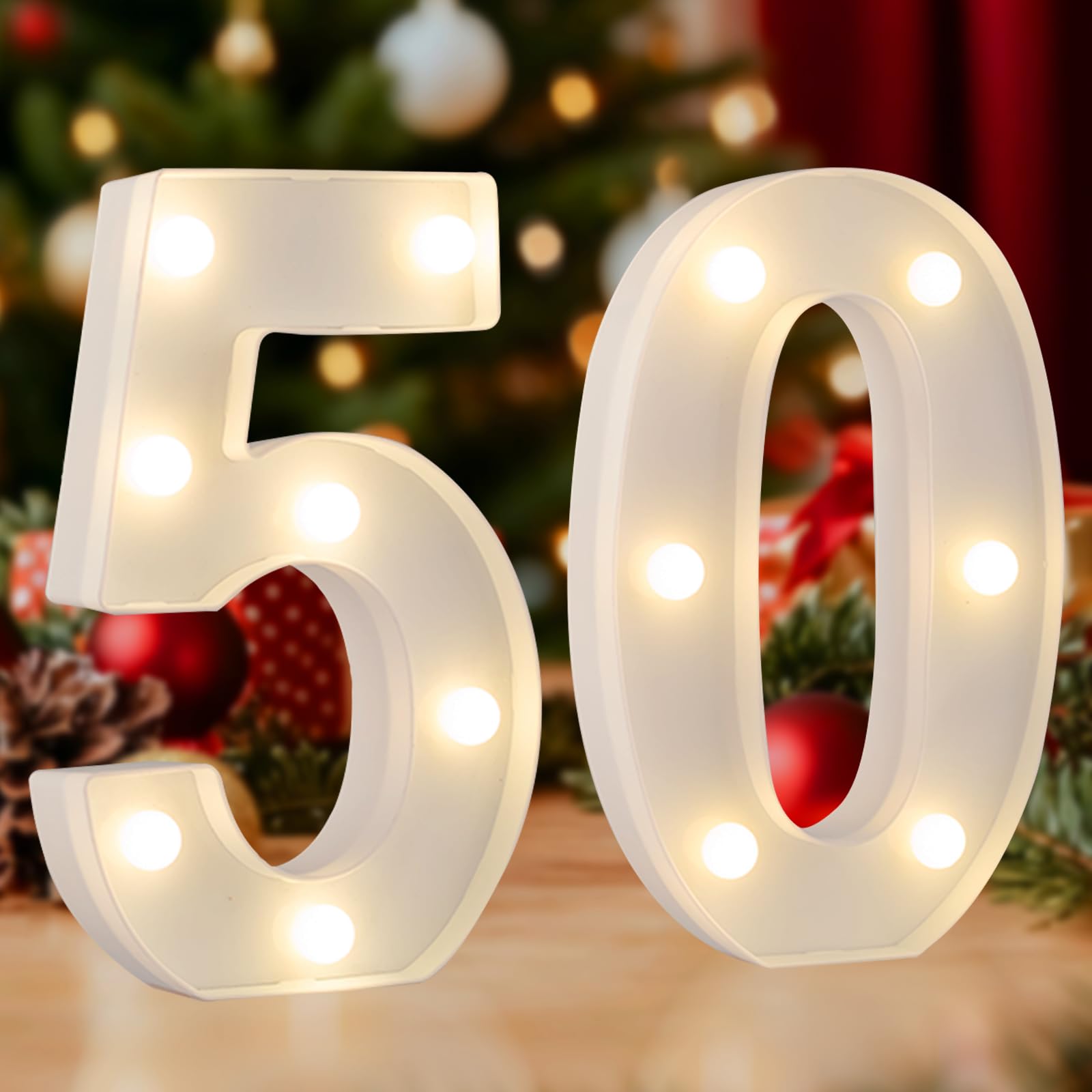 SKYPHAROS 50 LED Marquee Number Light Up Sign, 50th Birthday Table Decorations for Women Men, Warm White Small 50 Marquee Letter Lights for 50th Birthday Party Gifts, Golden Anniversary, Home Decor