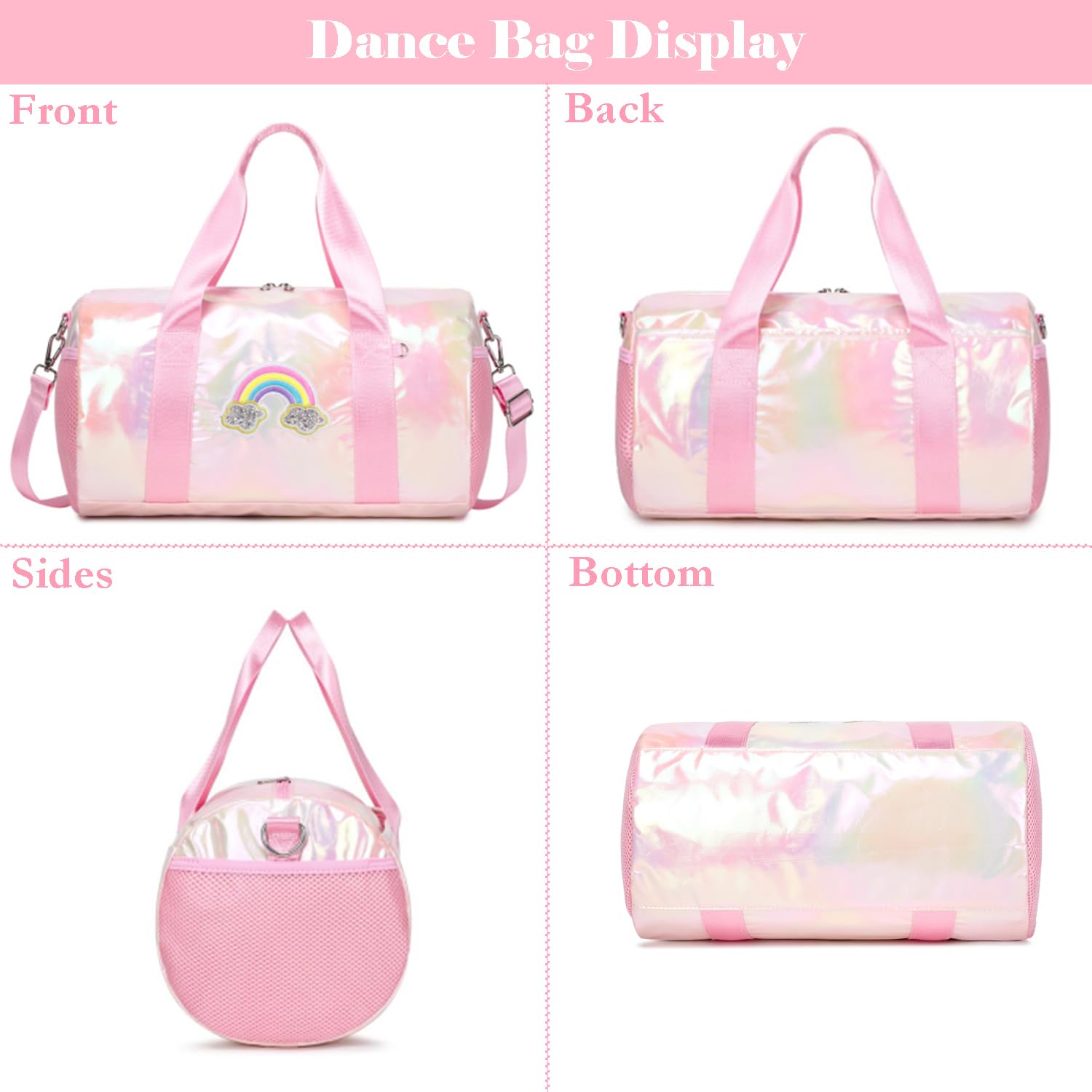 Laser Sporttasche Kinder Mädchen Tanztasche für Ballet Kleine Schultasche Schultertaschen Gymnastiktasche Kinderreisetasche mit Wasserdichter Tasche