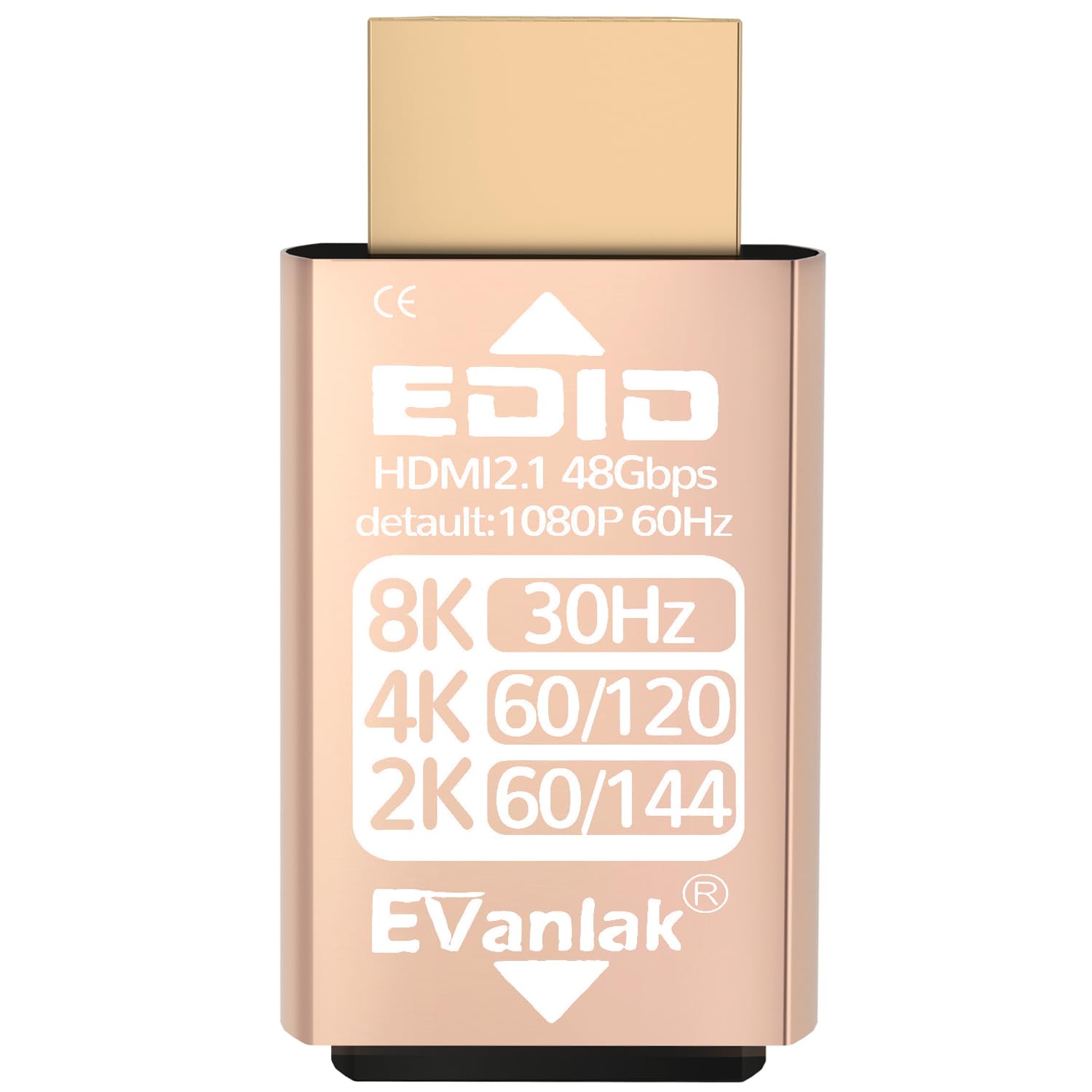 EVanlak HDMI EDID Emulator Adapter Dummy Plug, Virtual Display Headless Ghost HDMI Passthrough 1080P@60Hz to 8K@30Hz, Bi-Directional, Gold - 1 Pack