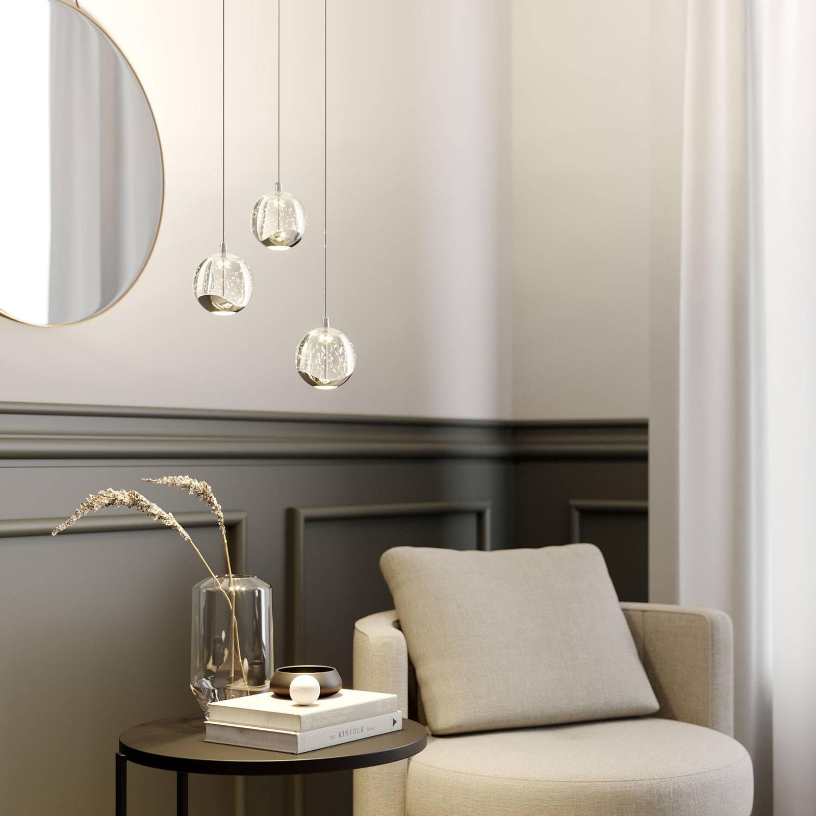 Lucande LED Esstisch Pendelleuchte Glas chrom, Hängeleuchte Esszimmer 15W Hängelampe Wohnzimmer Schlafzimmer Esszimmerlampe Pendellampe