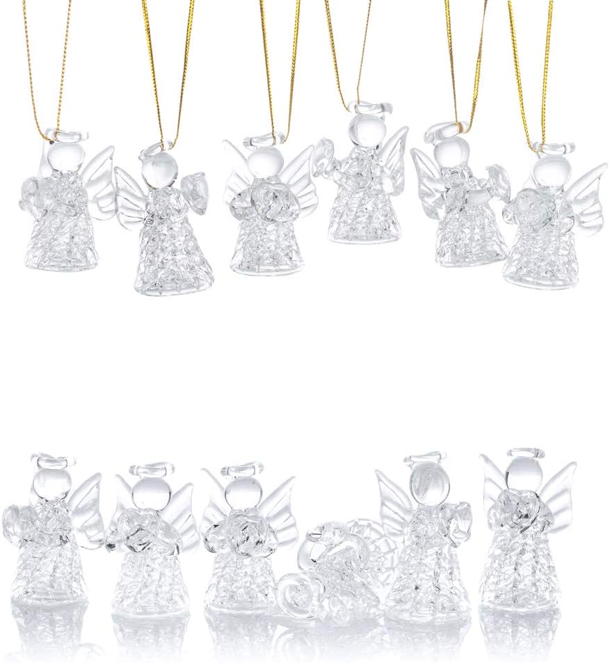 Mini Clear Glass Hanging Angels Christmas Tree Ornaments