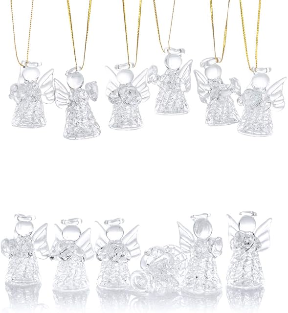 NUPTIO Easter Decorations Mini Clear Glass Hanging Angels Christmas Tree Ornaments, Christmas Season Holiday Decorations Hanging Ornaments Glass Art Prayer Guardian for Children Teens Loved Ones