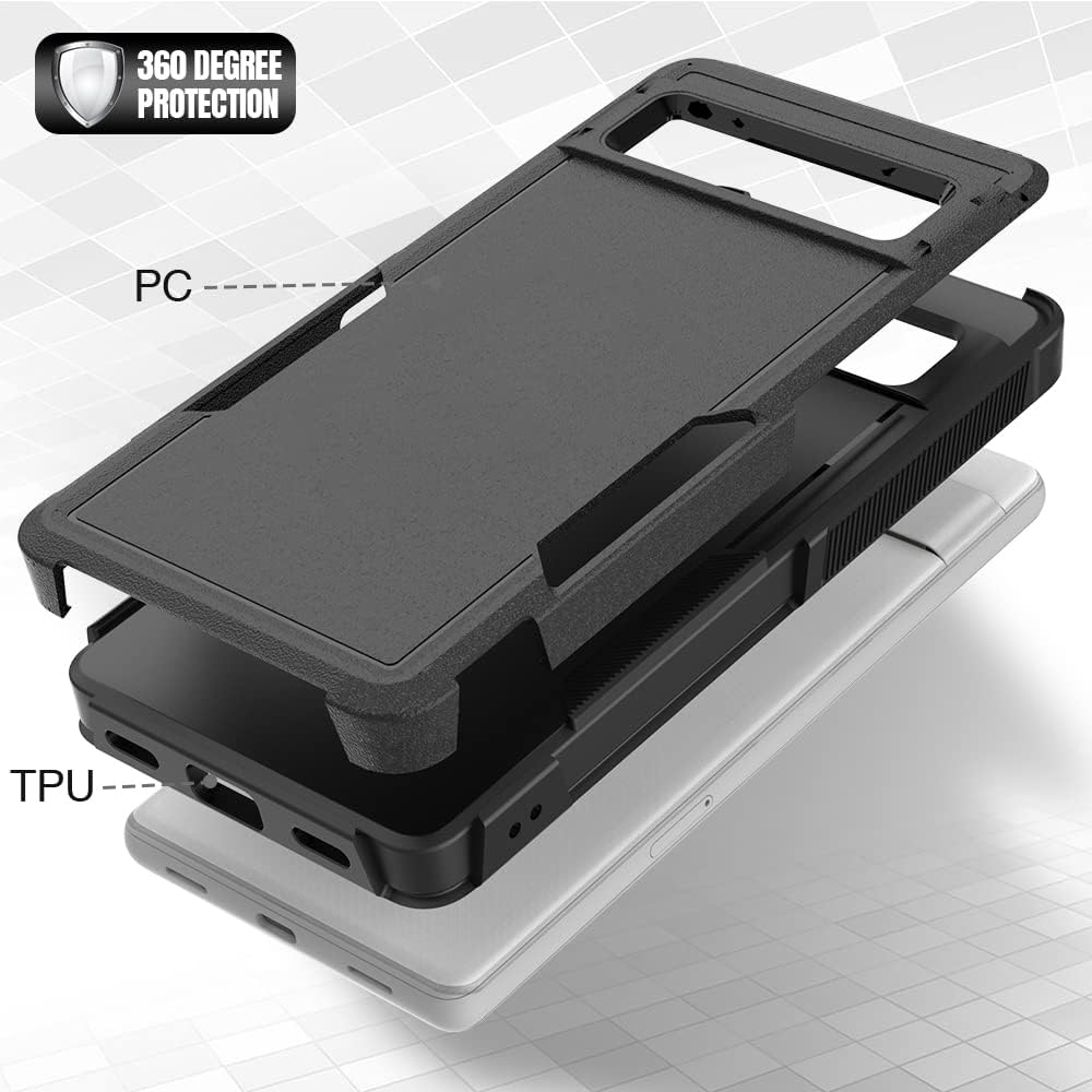 Jeylly Capa para Google Pixel 7A, capa Pixel 7A e pacote com 2 protetores de tela de vidro temperado, proteção resistente à prova de choque, antiarranhões, capa de telefone resistente para Google Pixel 7A, preta