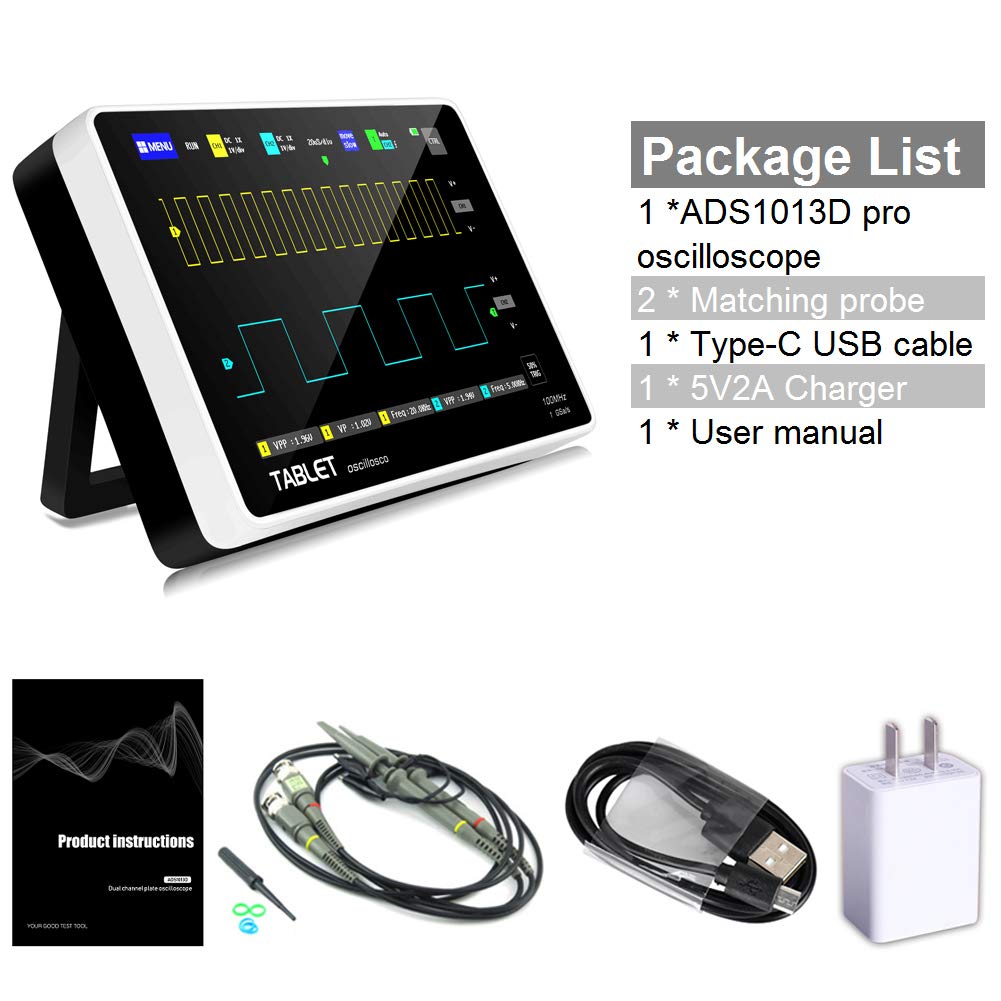 YEAPOOK ADS1013D Handheld Digital Tablet oscilloscope Portable Storage Oscilloscope Kit with 2 Channels, 100Mhz Bandwidth, 1GSa/s Sampling Rate 7" TFT LCD Touch Screen (ADS1013D Plus): Industrial & Scientific