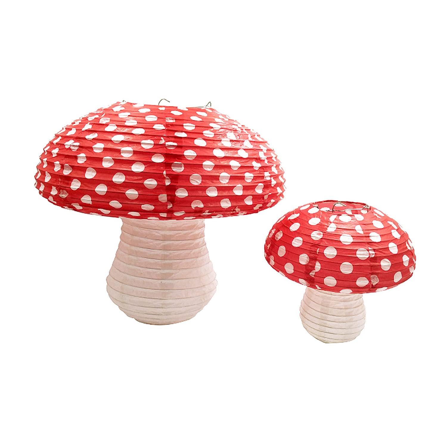 NICROHOME Red Mushroom Party Decorations, 2 Pcs 3D Mushroom Shaped Hanging Paper Lanterns, Mushroom Ornament Backdrop for for Baby Shower, Forest Jungle Wonderland Theme Birthday Party