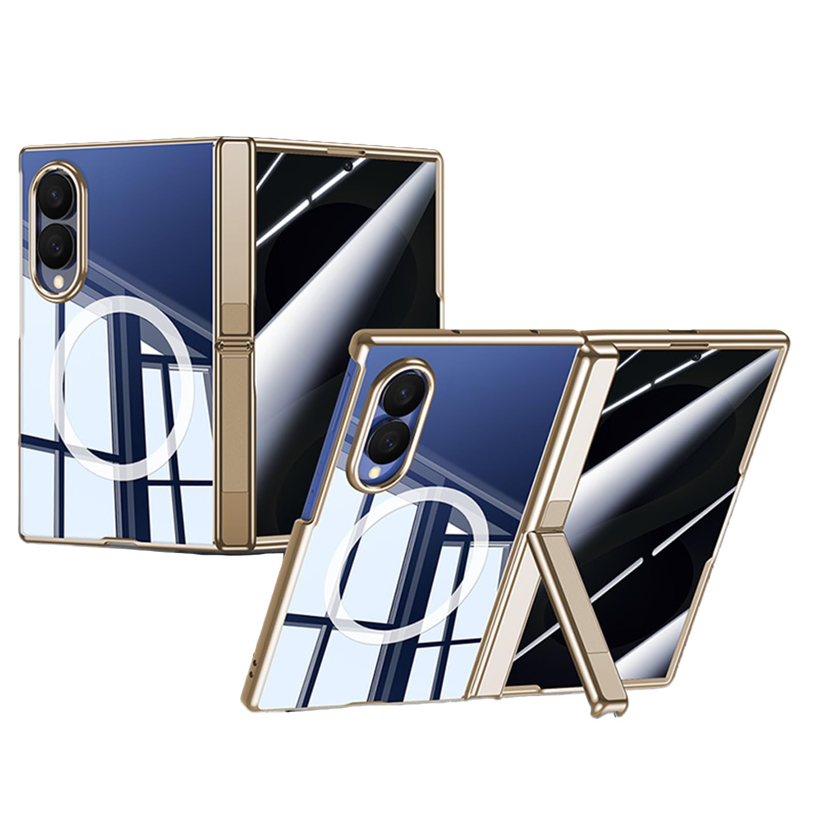 Custodia Magnetica For Samsung Galaxy Z Fold 8, Cover Protettiva Cerniera In Vetro Temperato Elettrolitico Trasparente Anti-Peeping Con Cavalletto Nascosto Custodia Di Ricarica Wireless(Gold)