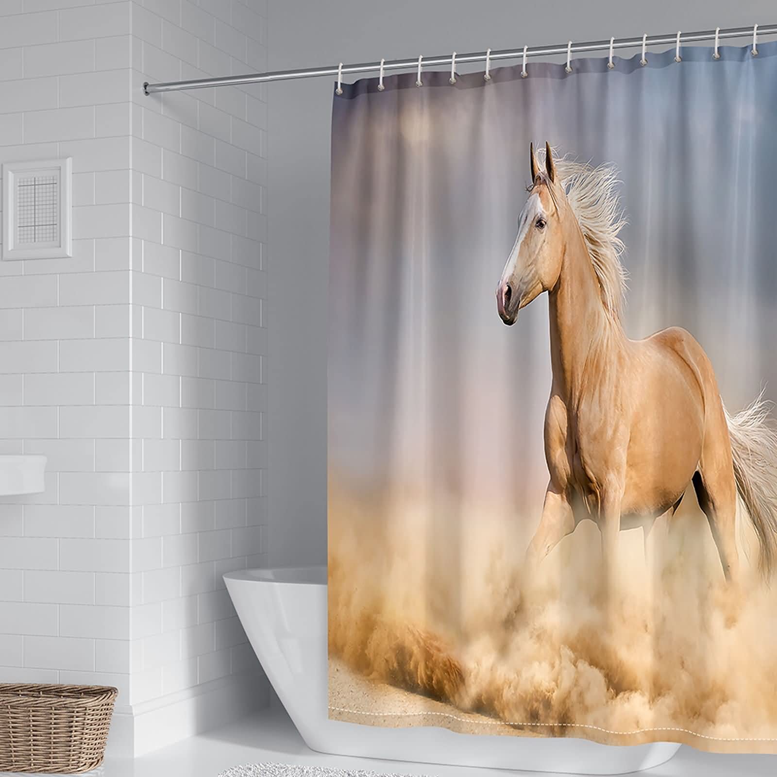 Rideau douche cheval anti moisissure en polyester brun 180x200 pour éviter l'humidité au sol