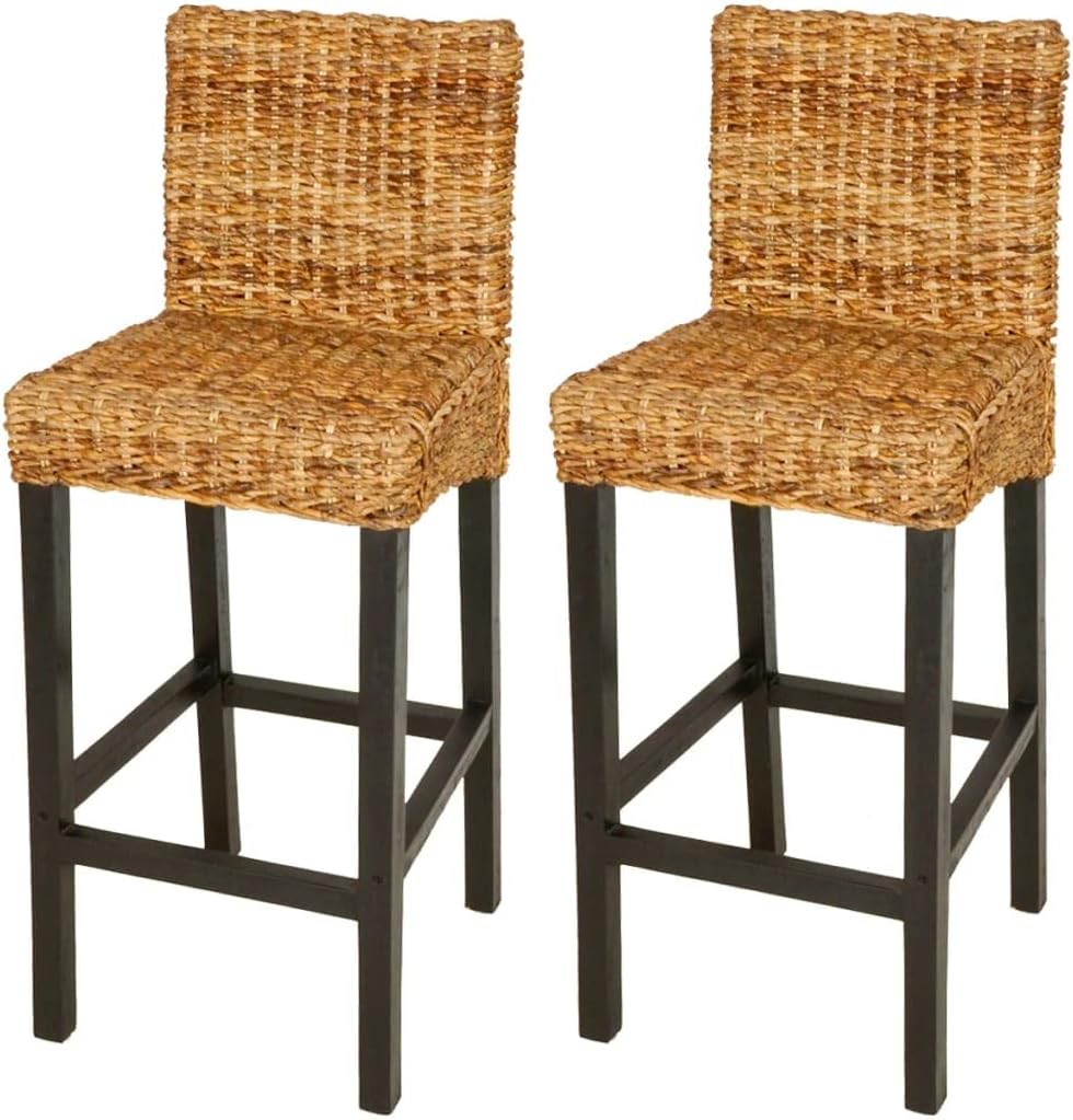 vidaXL Bar Chairs 2 Pcs, Bar Seats, Counter Height Stools, Island Stools for Pub Dining Room Kitchen Counter Island, Solid Mango Wood and Abaca