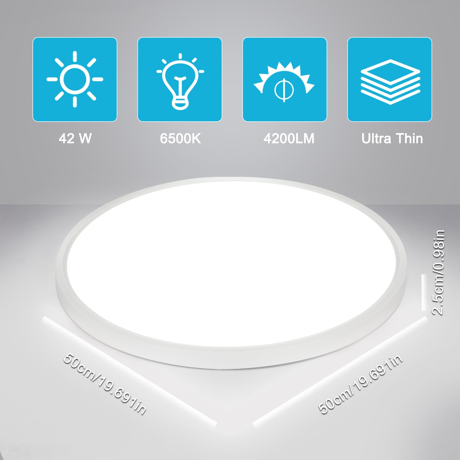 Osairous LED Deckenleuchte Ø50cm, 42W Flach Rund Deckenlampe, IP44 Wasserdicht, 6500K 4800LM Weißes Licht lampen für Wohnzimmer, Schlafzimmer, Badezimmer, Küchenlampe, Flur
