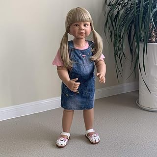 34inch Reborn Toddler Dolls,Huge Baby Full Body Hard Vinyl Girl Realistic Anatomically Correct+ Long Hair Age 2 Dress Model Collectible High Qualtity(no Girl Parts)
