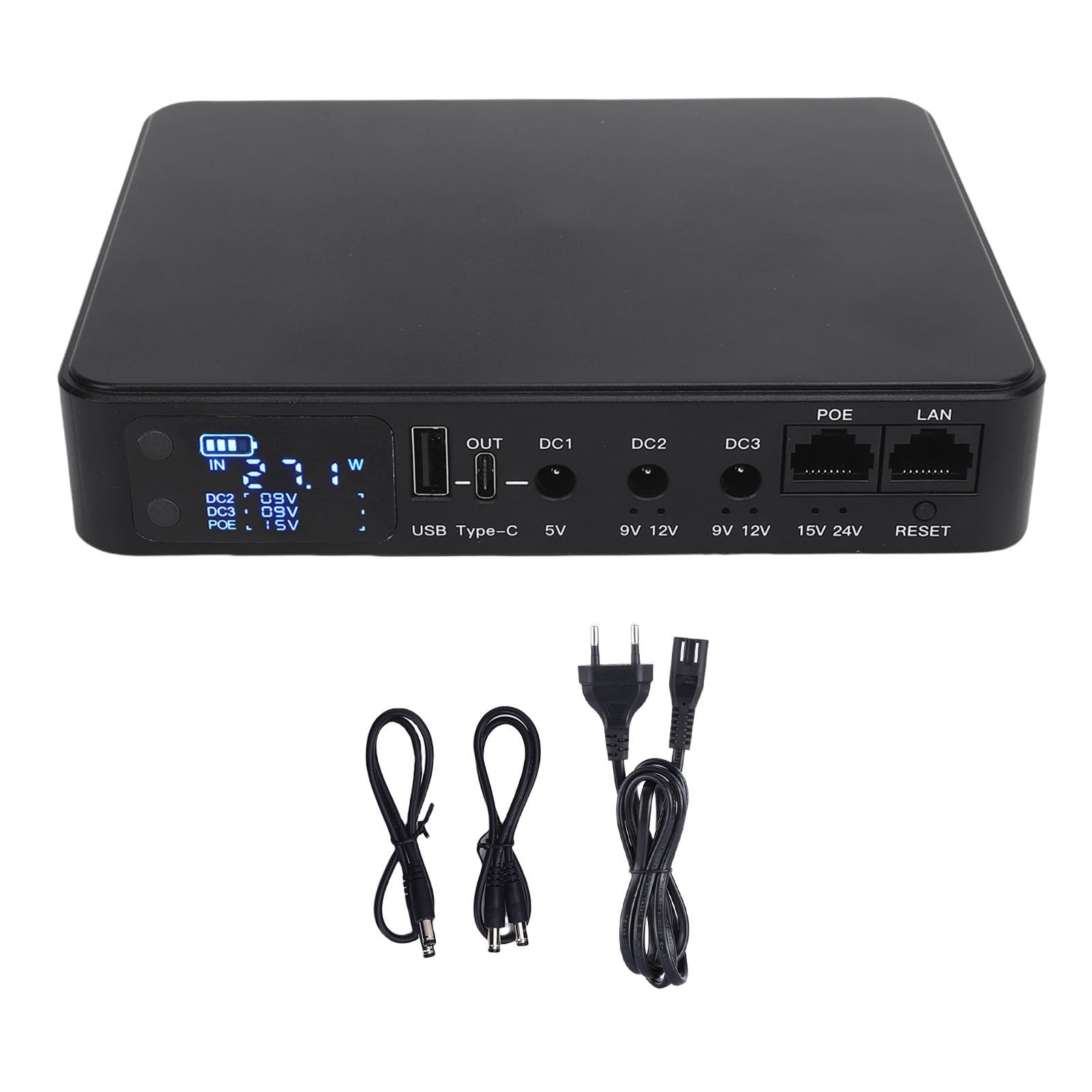 Batterie de Secours UPS 18000mAh Affichage numérique Alimentation Portable DC USB POE pour caméras de sécurité et routeurs (Prise UE)