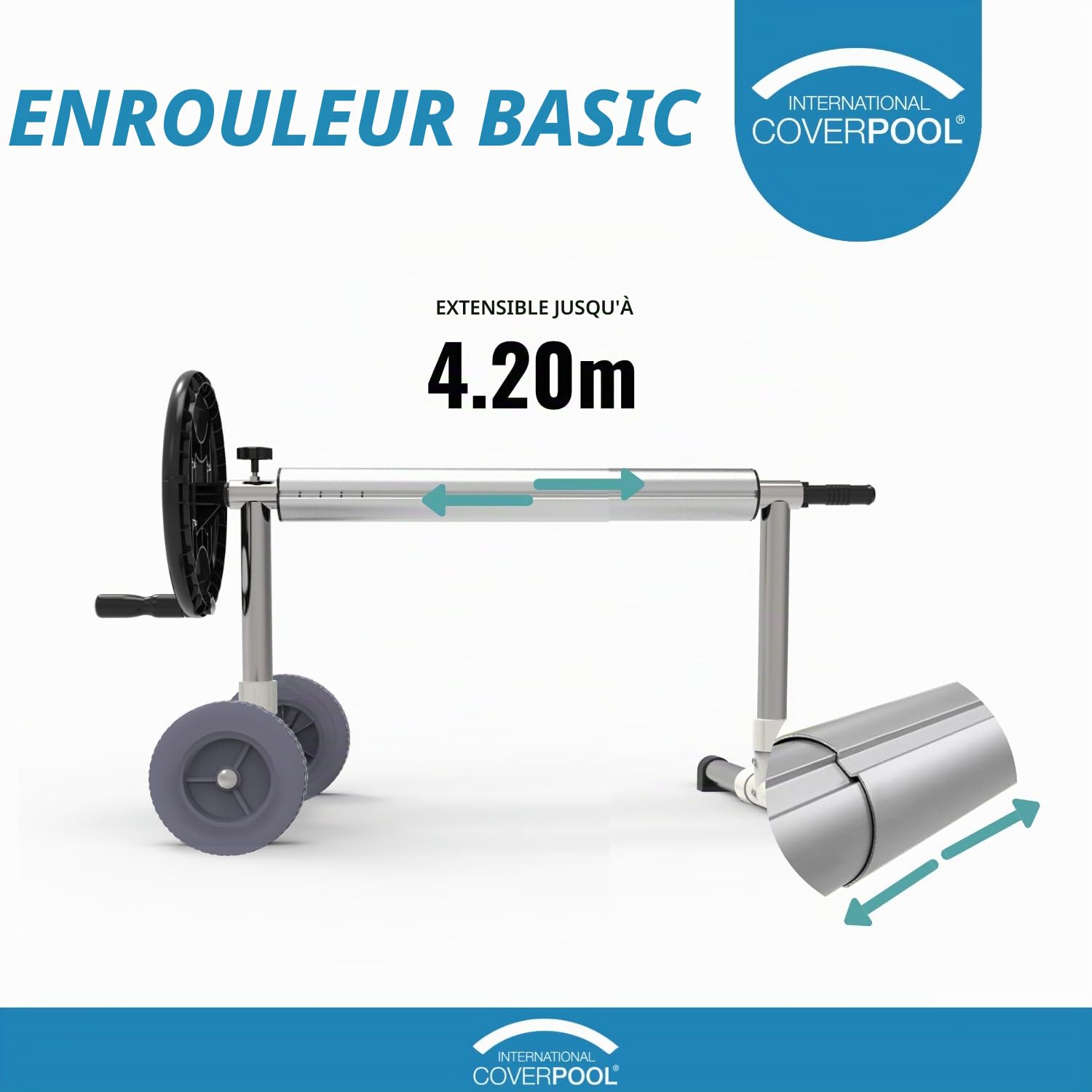 INTERNATIONAL COVER POOL Enrouleur de Couverture de Piscine Basic. Réglable jusqu'à 4,2m avec Tube 80mm. ÉCONOMIQUE, Facile à Assembler