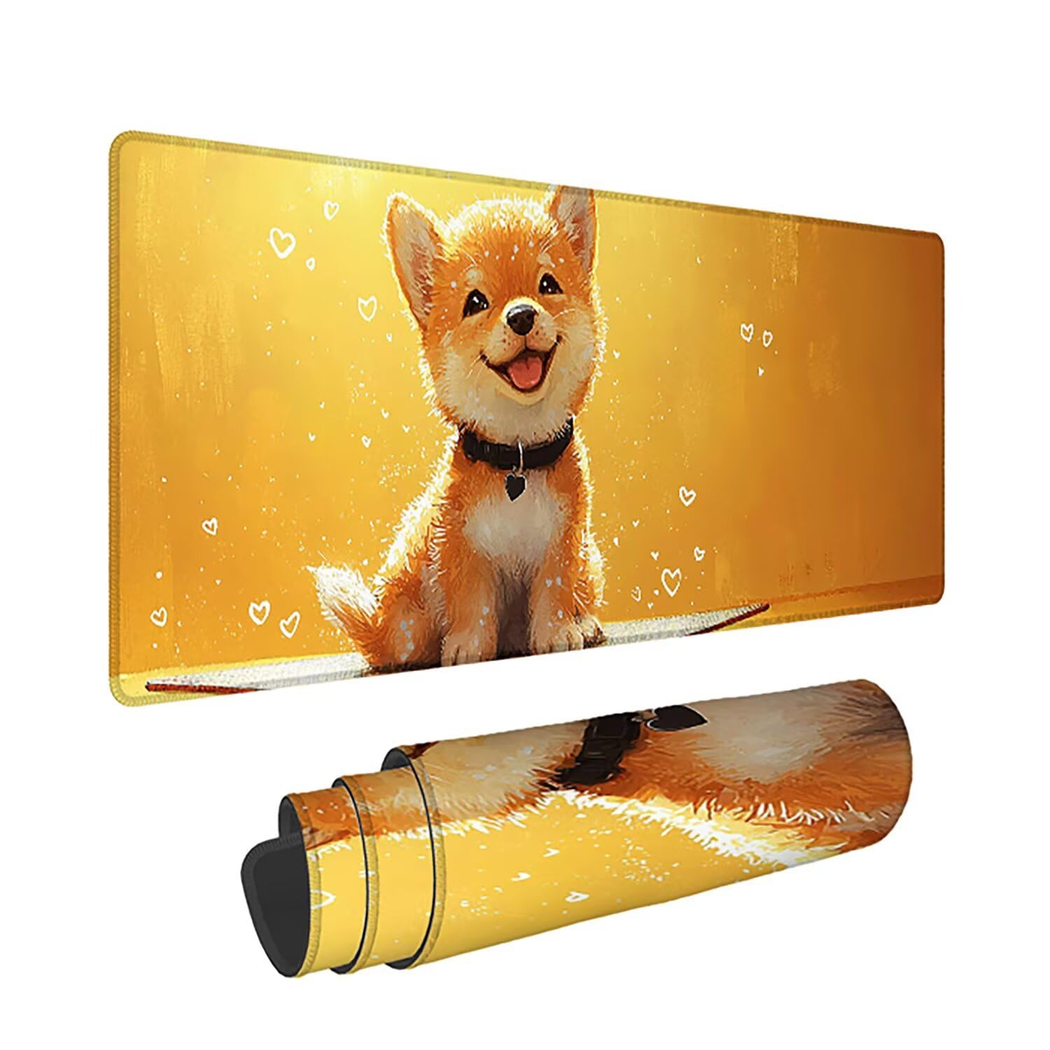 Podkładka pod mysz XXL, dla psa, duża podkładka pod mysz dla graczy, 1400 x 600 x 3 mm, żółta podkładka pod mysz ze szwami na krawędziach, ponadwymiarowa, antypoślizgowa gumowa podkładka pod mysz