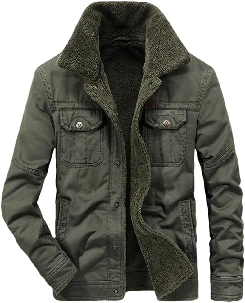 REHJJDFD Men Fleece Jackets Male Cotton Casual Solid Cargo Thick Warm Coats Mens Jacket Workwear