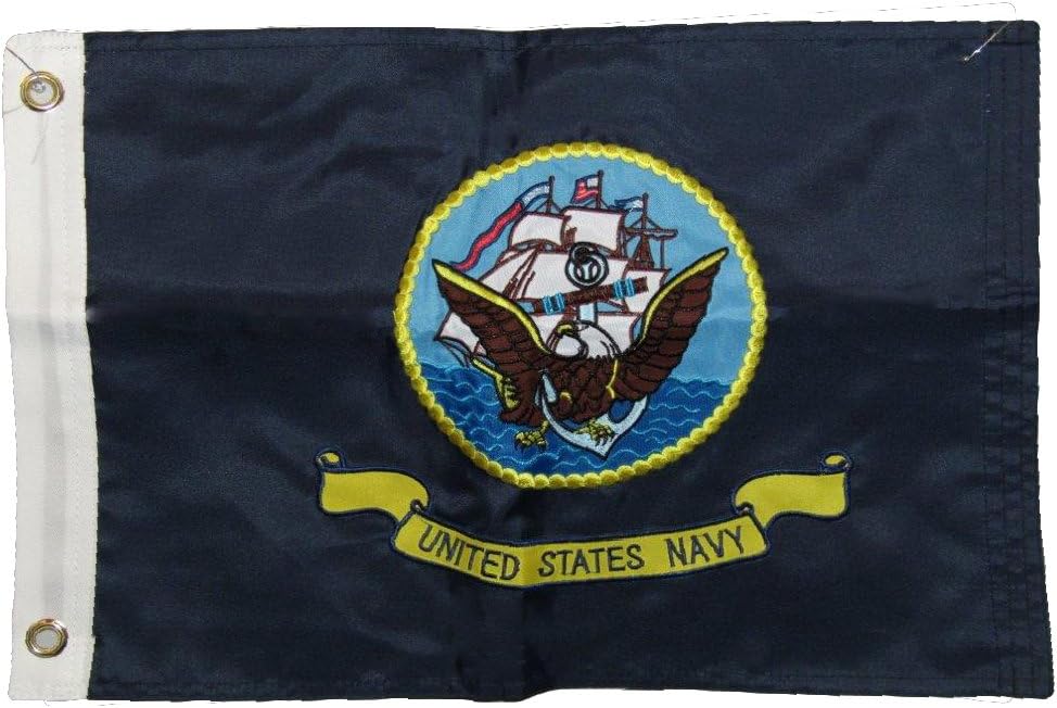 AES 12x18 Embroidered U.S. US Military Ship Double Sided 2ply 220D Nylon 12"x18" Grommets Fade Resistant Double Stitched Premium Penant House Banner Grommets