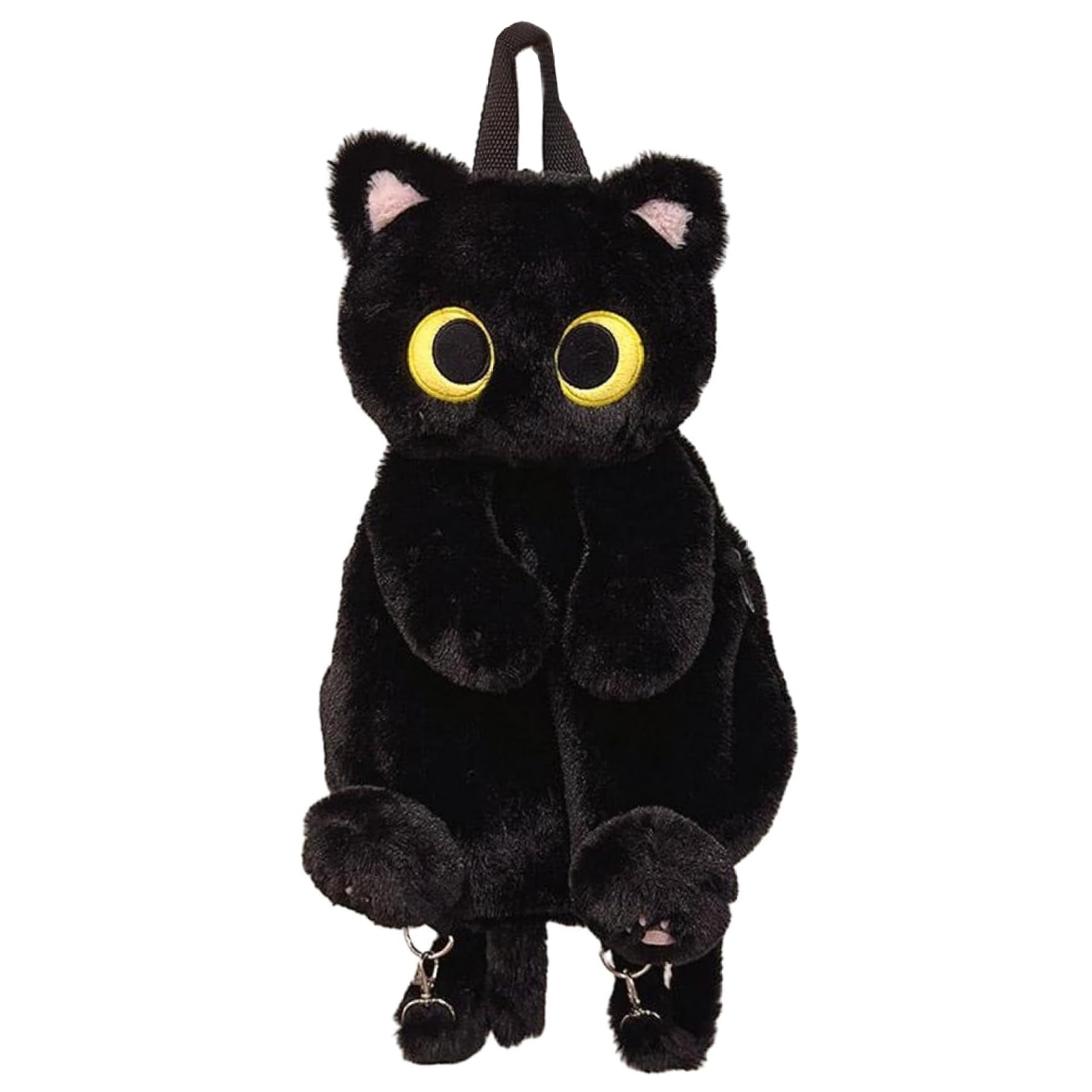 Beahing Unisex Black Plush Backpack Cute Cat Backpack Adjustable Shoulder Strap Cartoon Kitten For Snack Phone
