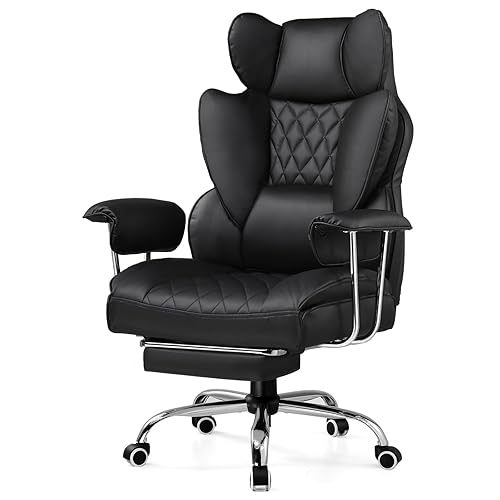 GTRACING Gaming Chair,Office Chair with Pocket Spring Lumbar Support, Ergonomic Comfortable Wide Office Desk Computer Chair with Outward Fixed Soft Armrests and Footrest (PU Leather, Black) - Deepblack