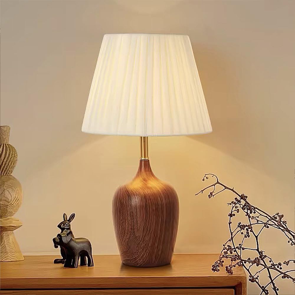 XINYASEE Lampada da tavolo Legno massello, lampada da comodino rustica E27 con paralume a gabbia, lampada da comodino Edison vintage per soggiorno, con interruttore (senza lampadina)