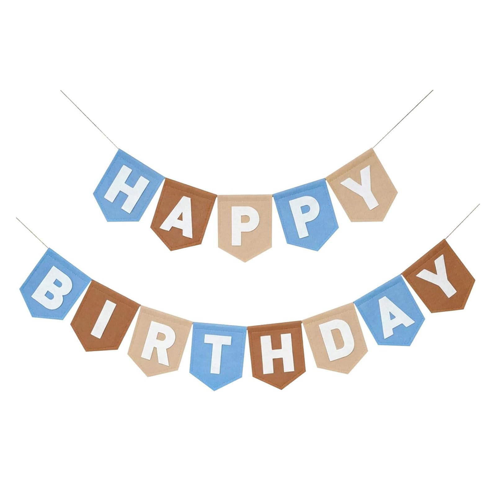 CYunhui Felt Happy Birthday Banner, Blue and Brown, 1Pcs