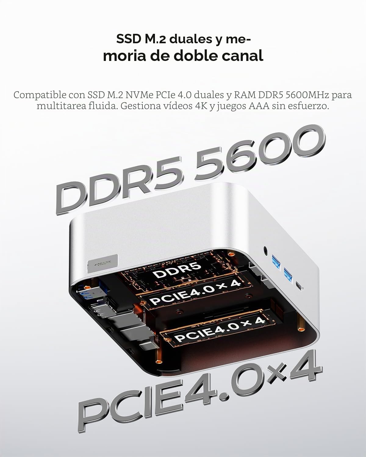 AOOSTAR MACO Mini PC Ryzen 7 H255(hasta 4,9GHz) Mini Ordenador Barebone Sin RAM Sin M.2 PCIe4.0 SSD, Micro PC para Juegos OCuLink/2xUSB4.0/2x2,5G LAN/4-Pantalla 4K/Desbloqueo por Huella Dactilar