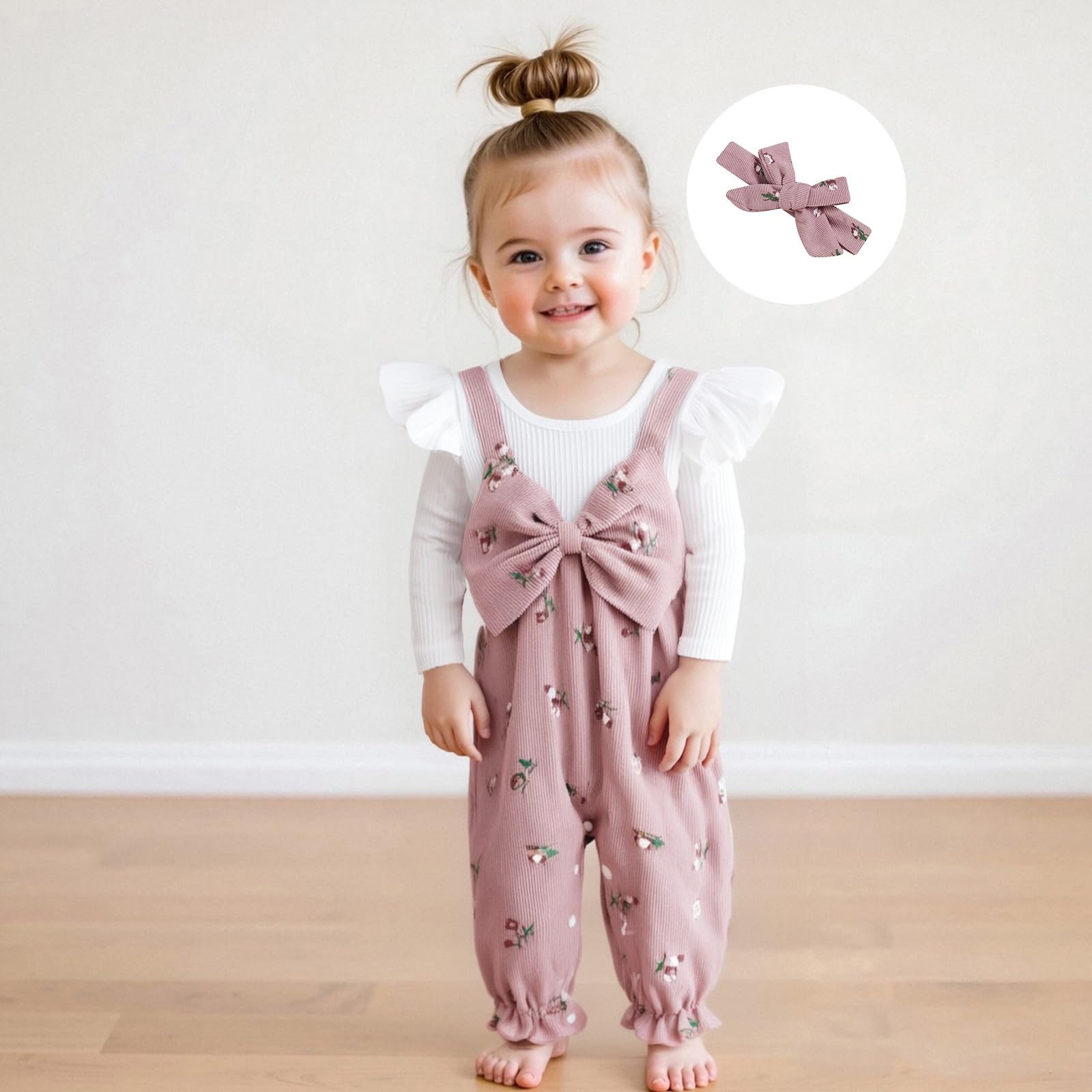 Sexy outfit Nowonarodzone dziewczynki Romper śliczny kwiatowy nadruk fałszywy dwuczęściowy kombinezon z długim rękawem z pałąkiem na głowę wiosenne jesienne ubrania